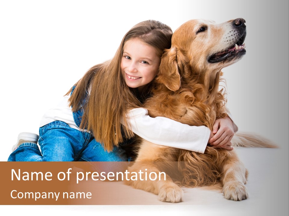 A Girl Hugging A Dog With A White Background PowerPoint Template