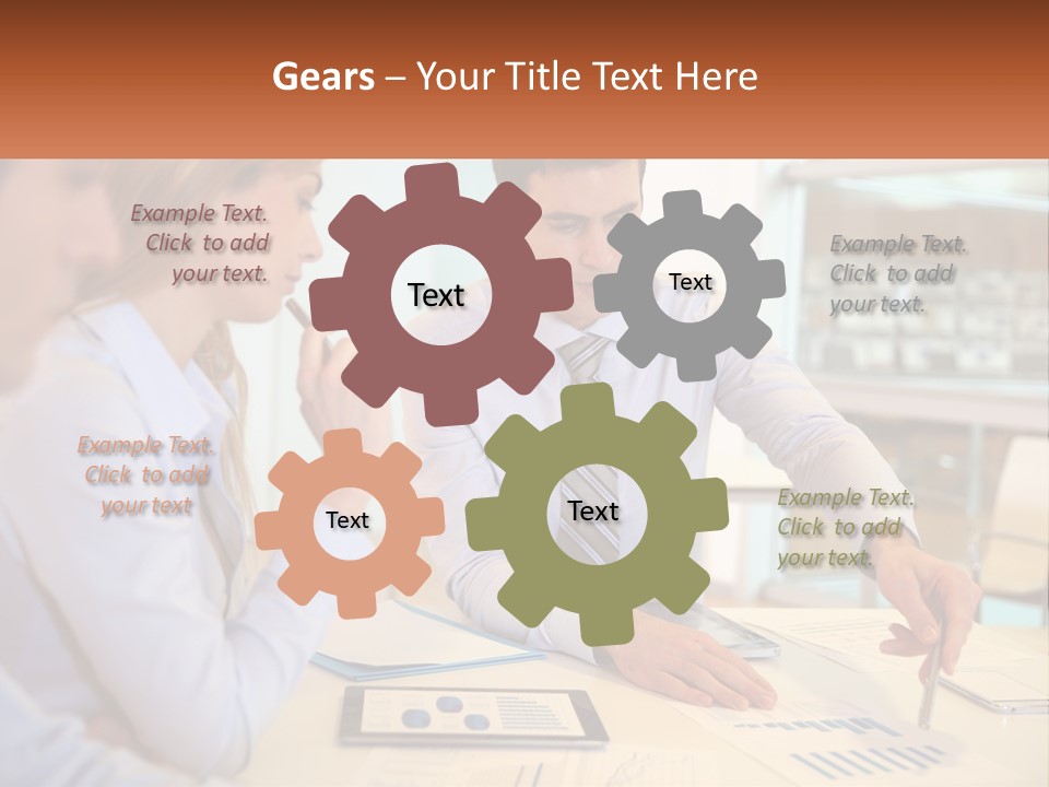 A Couple Of People Sitting At A Table With Papers PowerPoint Template