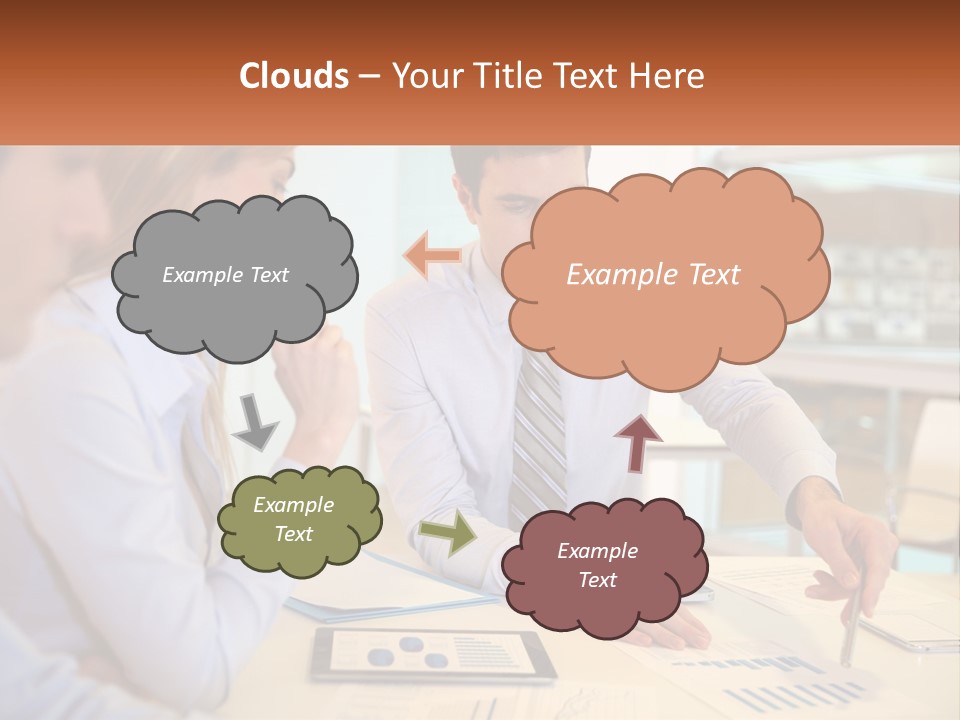 A Couple Of People Sitting At A Table With Papers PowerPoint Template