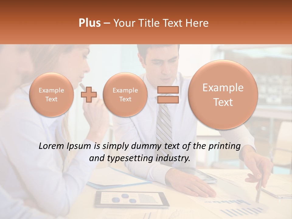 A Couple Of People Sitting At A Table With Papers PowerPoint Template