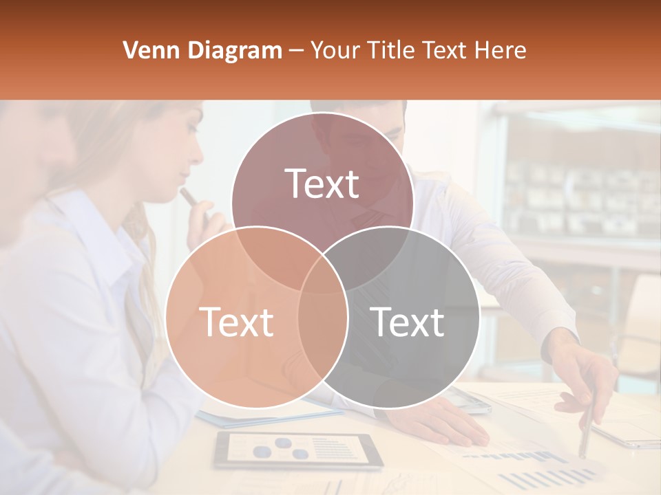 A Couple Of People Sitting At A Table With Papers PowerPoint Template