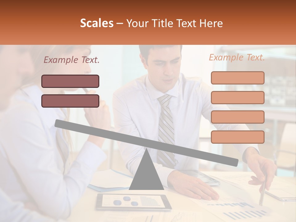 A Couple Of People Sitting At A Table With Papers PowerPoint Template