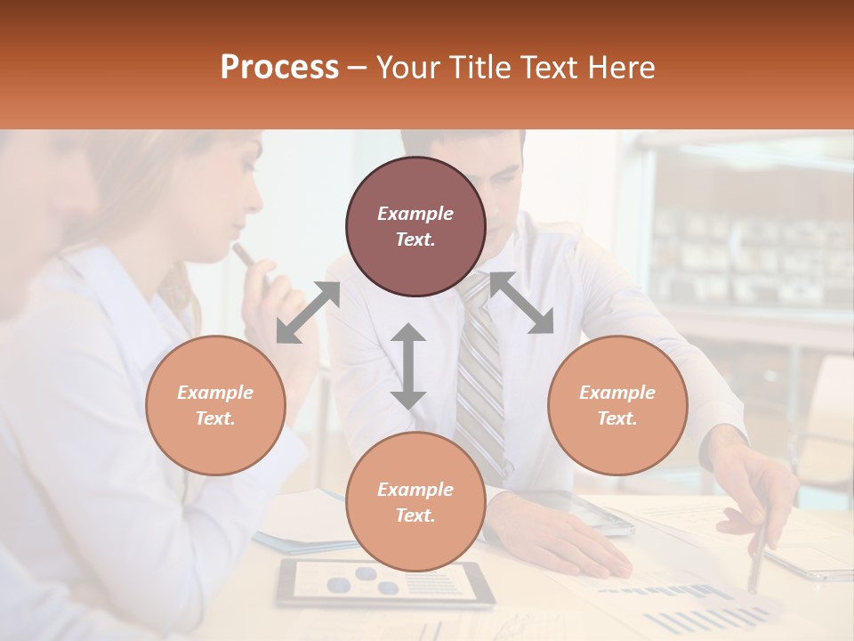 A Couple Of People Sitting At A Table With Papers PowerPoint Template