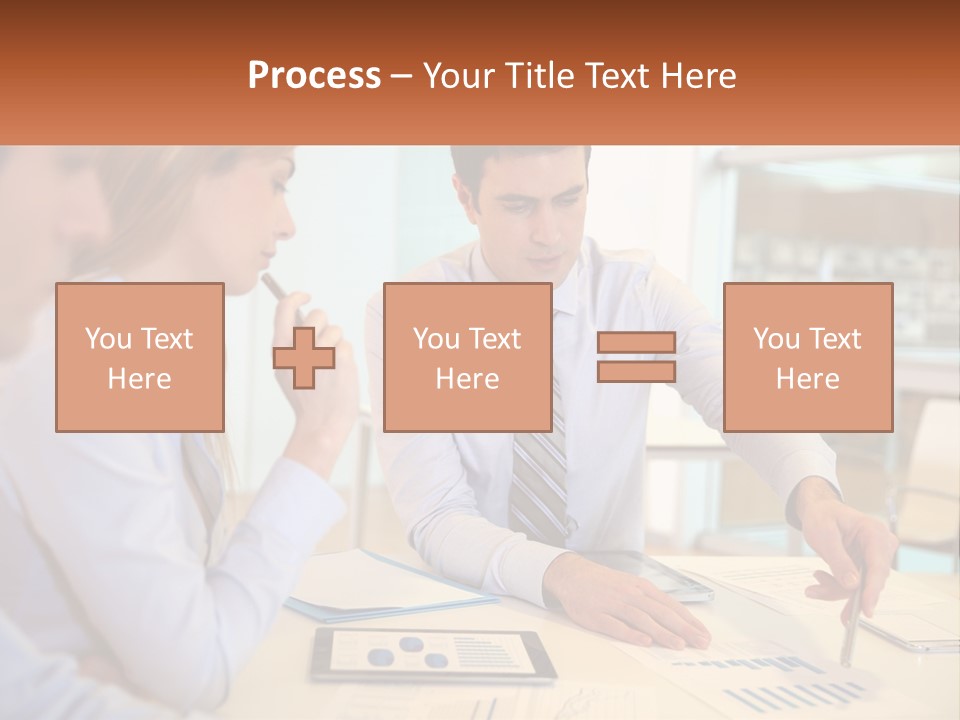A Couple Of People Sitting At A Table With Papers PowerPoint Template