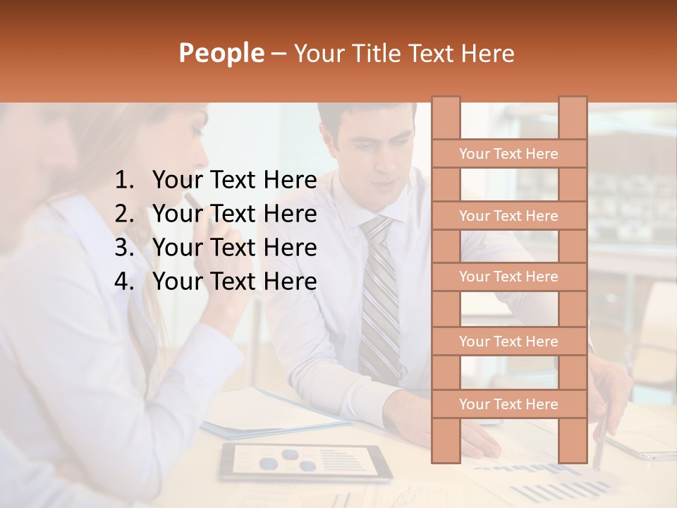 A Couple Of People Sitting At A Table With Papers PowerPoint Template