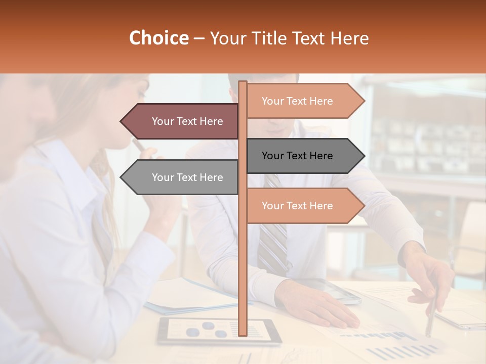 A Couple Of People Sitting At A Table With Papers PowerPoint Template