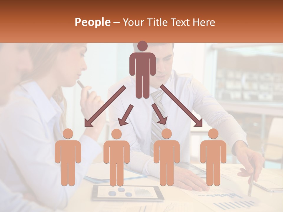A Couple Of People Sitting At A Table With Papers PowerPoint Template