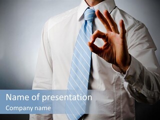 A Man In A White Shirt And Blue Tie Making The Vulcan Sign PowerPoint Template