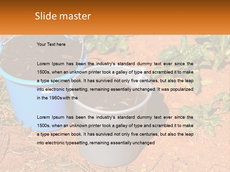 A Couple Of Buckets Filled With Dirt Next To Each Other PowerPoint Template