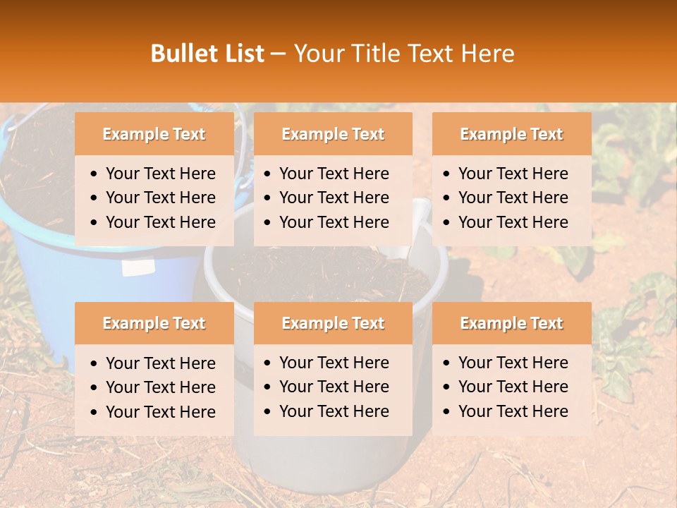 A Couple Of Buckets Filled With Dirt Next To Each Other PowerPoint Template