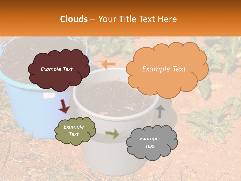 A Couple Of Buckets Filled With Dirt Next To Each Other PowerPoint Template
