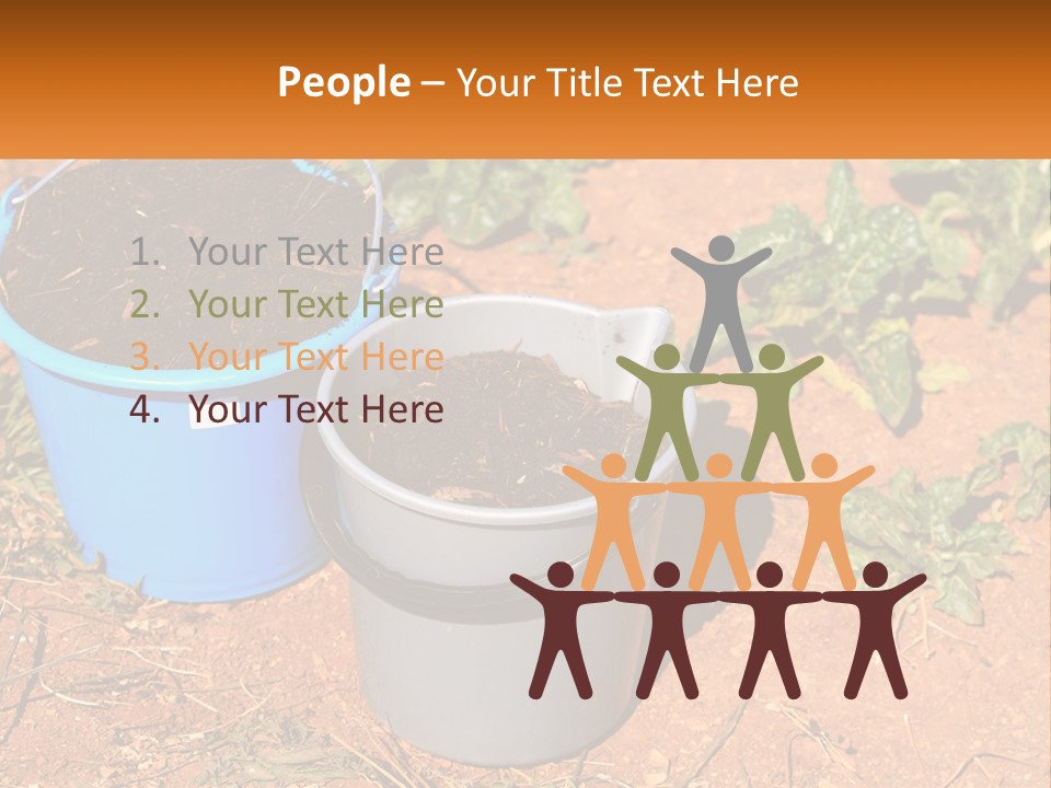 A Couple Of Buckets Filled With Dirt Next To Each Other PowerPoint Template