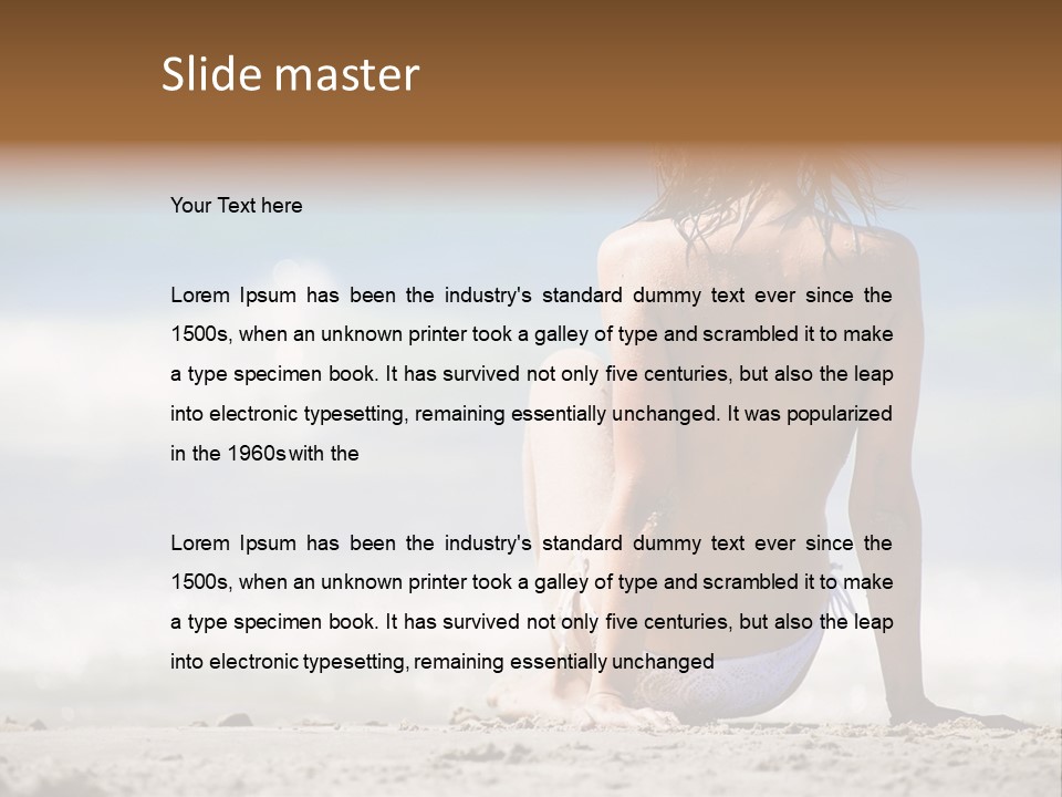 A Woman In A Bikini Sitting On The Beach PowerPoint Template