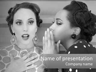 Two Women With Their Hands Together In Front Of A Wall PowerPoint Template