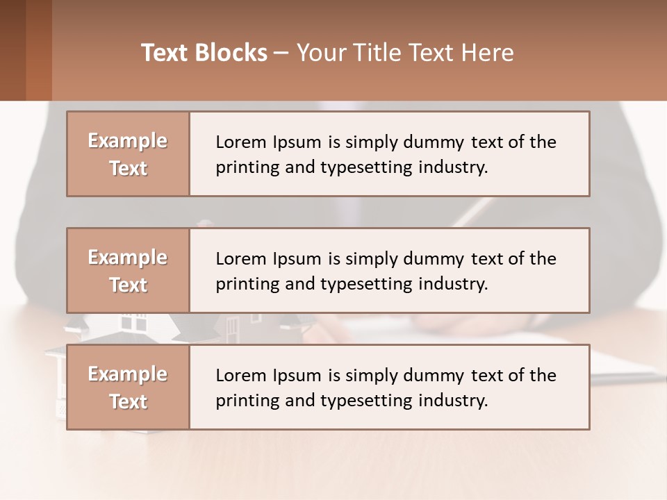 A Man In A Suit Writing On A Piece Of Paper Next To A Model House PowerPoint Template