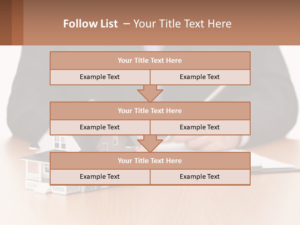 A Man In A Suit Writing On A Piece Of Paper Next To A Model House PowerPoint Template