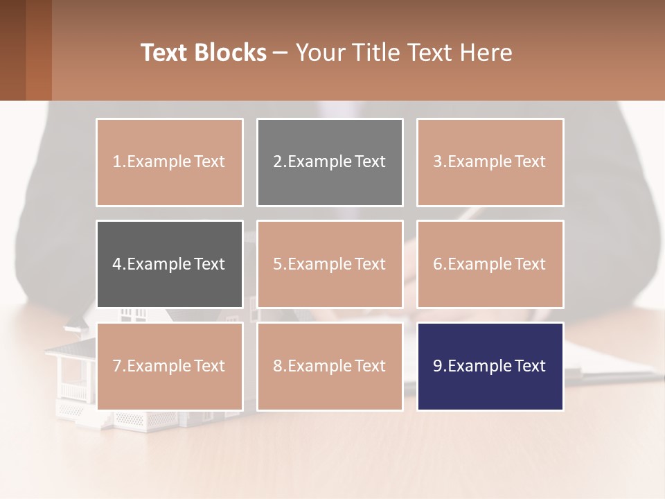 A Man In A Suit Writing On A Piece Of Paper Next To A Model House PowerPoint Template