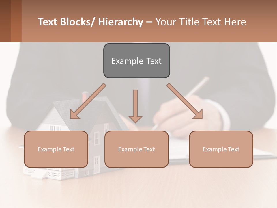A Man In A Suit Writing On A Piece Of Paper Next To A Model House PowerPoint Template