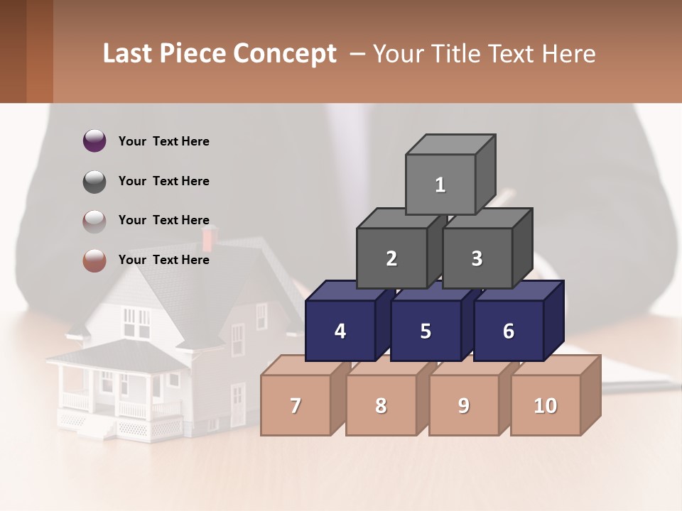 A Man In A Suit Writing On A Piece Of Paper Next To A Model House PowerPoint Template