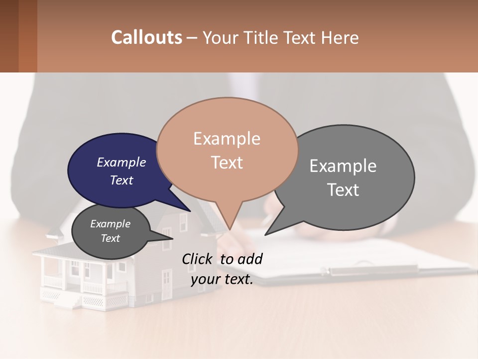 A Man In A Suit Writing On A Piece Of Paper Next To A Model House PowerPoint Template