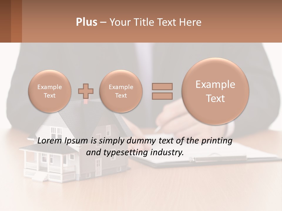 A Man In A Suit Writing On A Piece Of Paper Next To A Model House PowerPoint Template