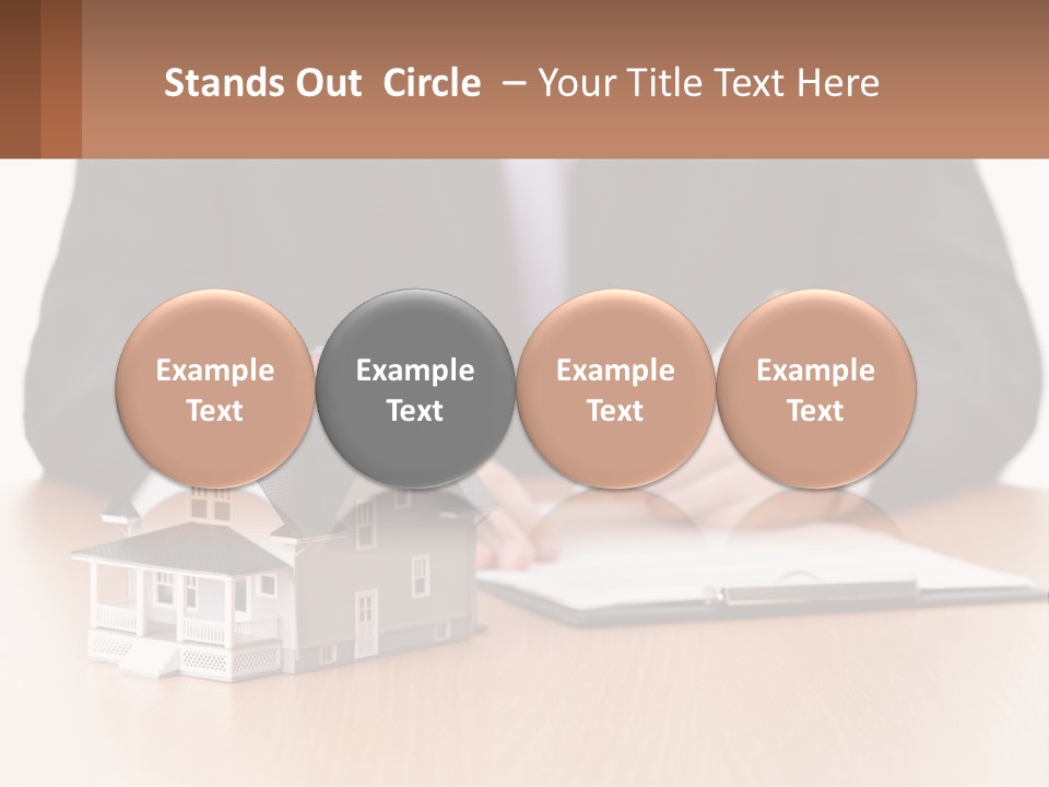 A Man In A Suit Writing On A Piece Of Paper Next To A Model House PowerPoint Template