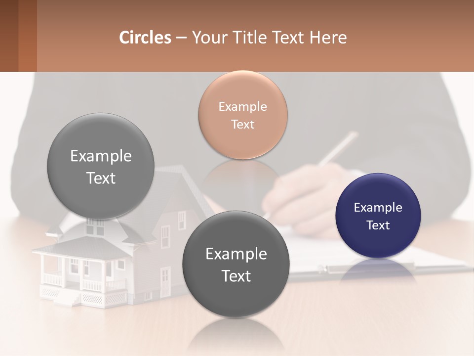 A Man In A Suit Writing On A Piece Of Paper Next To A Model House PowerPoint Template