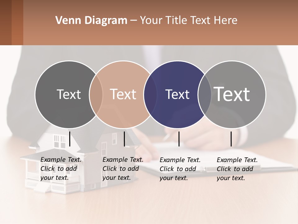 A Man In A Suit Writing On A Piece Of Paper Next To A Model House PowerPoint Template