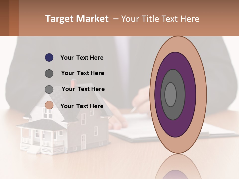 A Man In A Suit Writing On A Piece Of Paper Next To A Model House PowerPoint Template