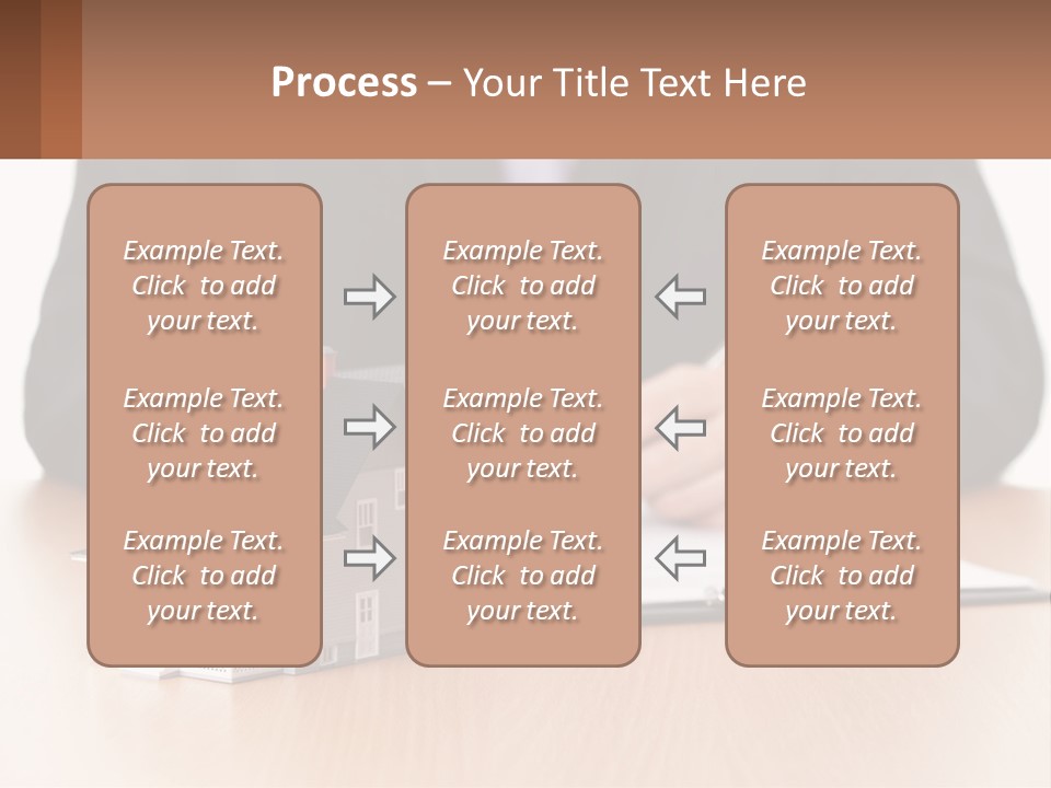 A Man In A Suit Writing On A Piece Of Paper Next To A Model House PowerPoint Template