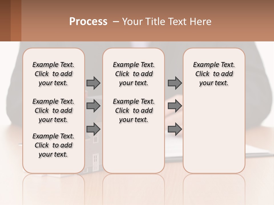 A Man In A Suit Writing On A Piece Of Paper Next To A Model House PowerPoint Template