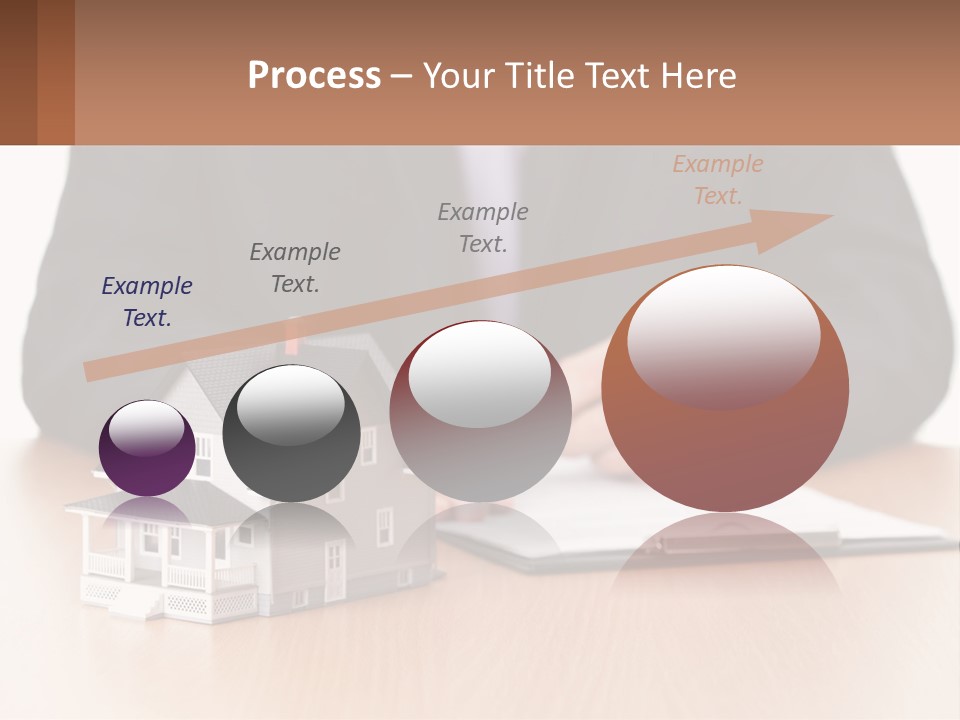 A Man In A Suit Writing On A Piece Of Paper Next To A Model House PowerPoint Template