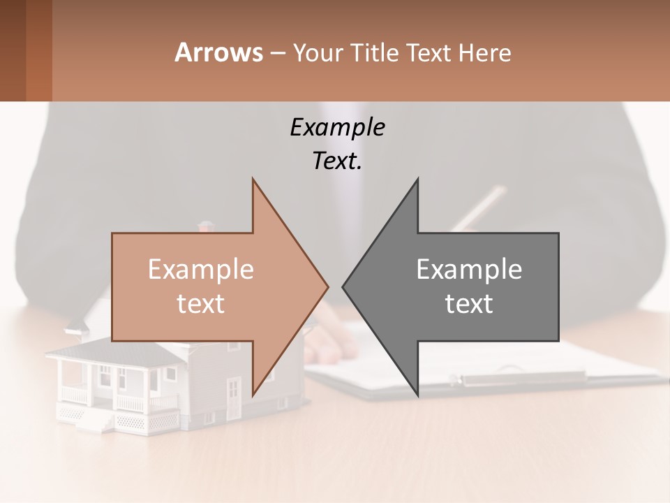 A Man In A Suit Writing On A Piece Of Paper Next To A Model House PowerPoint Template