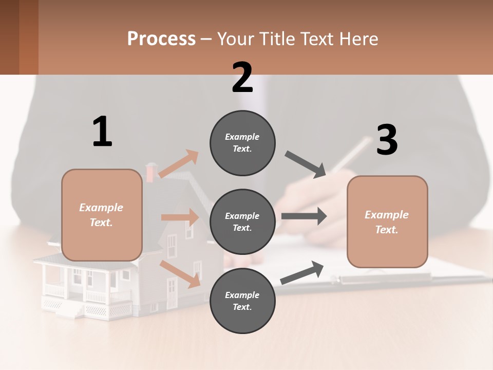A Man In A Suit Writing On A Piece Of Paper Next To A Model House PowerPoint Template