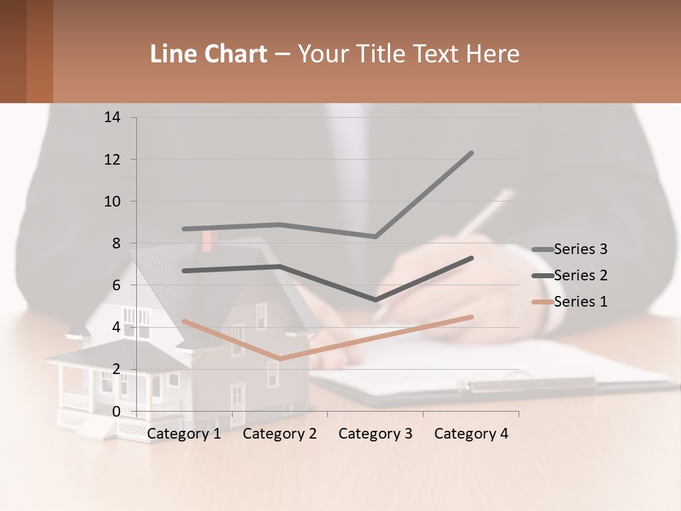A Man In A Suit Writing On A Piece Of Paper Next To A Model House PowerPoint Template