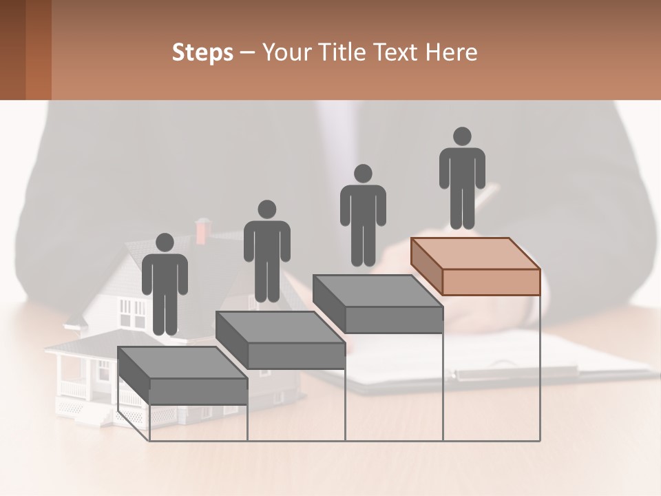 A Man In A Suit Writing On A Piece Of Paper Next To A Model House PowerPoint Template