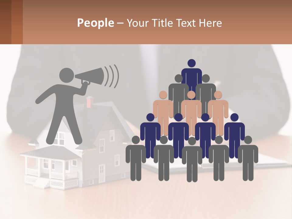 A Man In A Suit Writing On A Piece Of Paper Next To A Model House PowerPoint Template