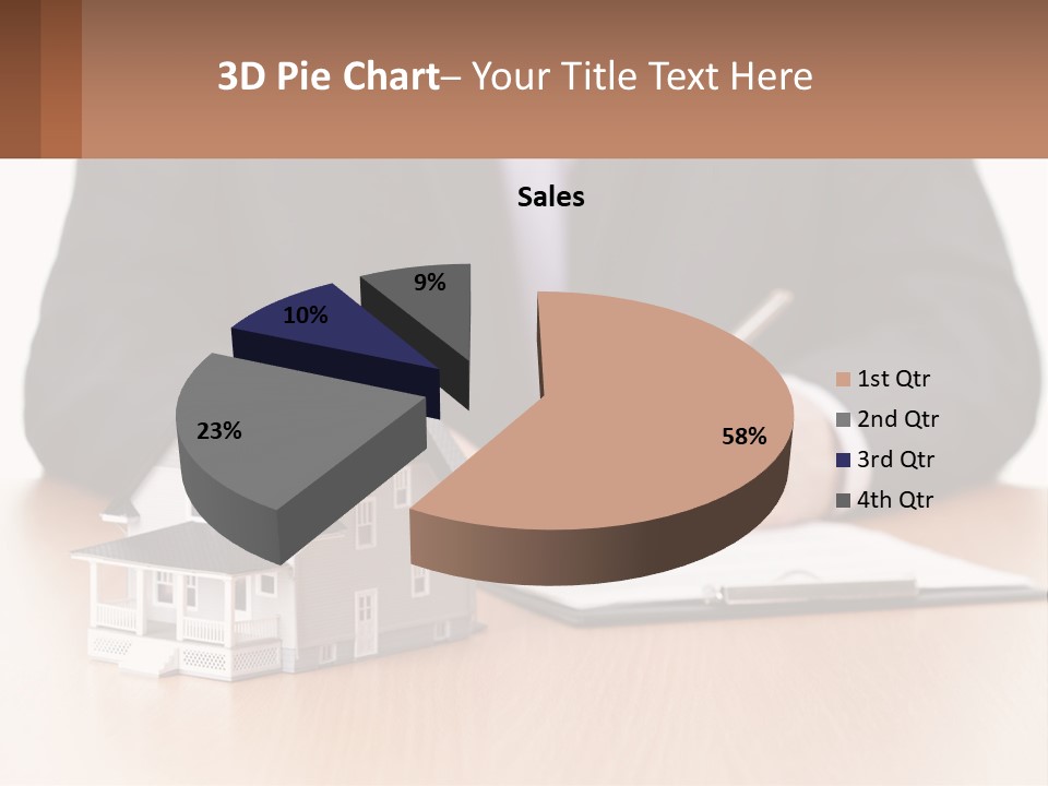 A Man In A Suit Writing On A Piece Of Paper Next To A Model House PowerPoint Template