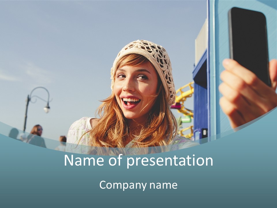 A Woman Taking A Picture With Her Cell Phone PowerPoint Template