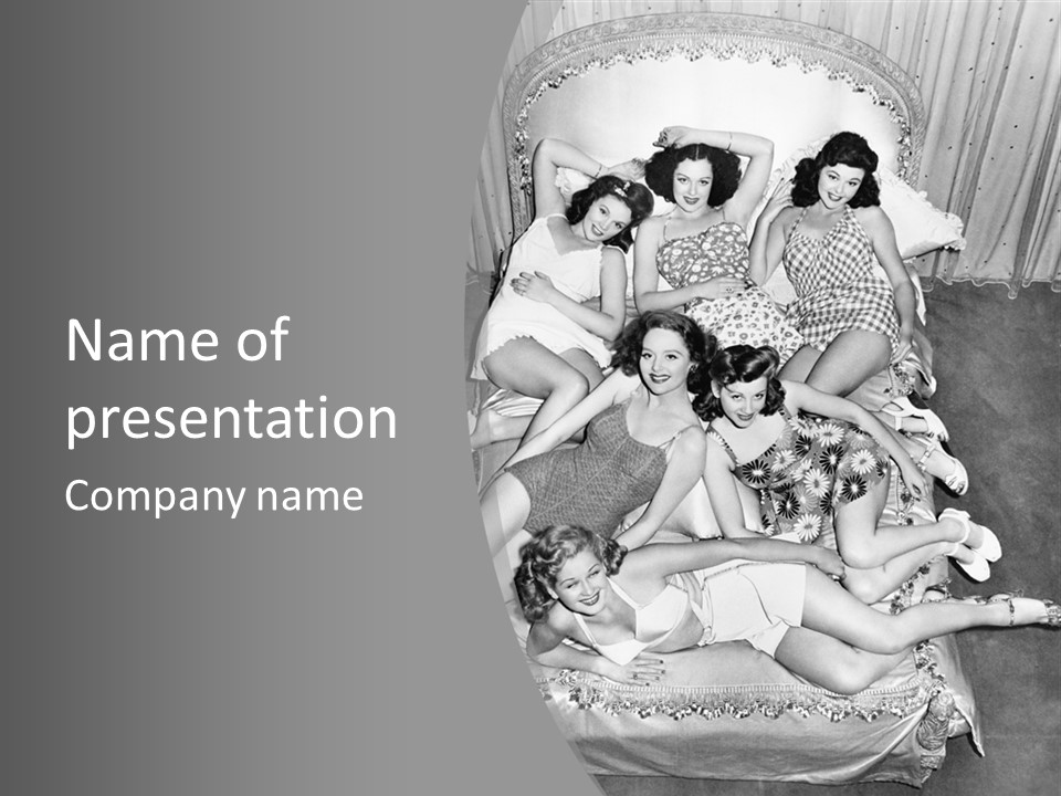 A Group Of Women Laying On Top Of A Bed PowerPoint Template