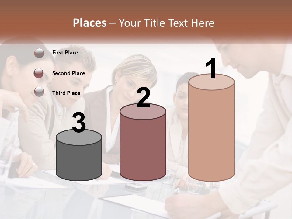 A Group Of Business People Looking At Something On A Table PowerPoint Template