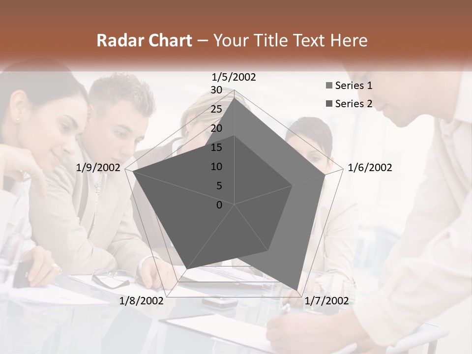 A Group Of Business People Looking At Something On A Table PowerPoint Template