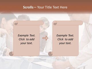 A Group Of Business People Looking At Something On A Table PowerPoint Template