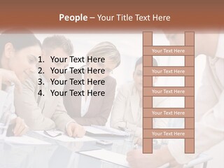 A Group Of Business People Looking At Something On A Table PowerPoint Template