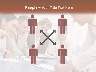 A Group Of Business People Looking At Something On A Table PowerPoint Template