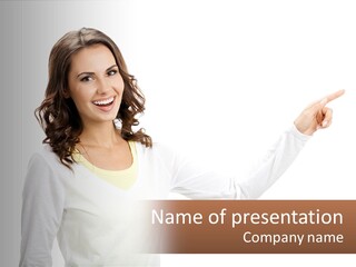 A Woman Pointing At Something With Her Finger PowerPoint Template