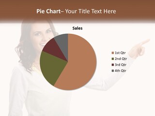 A Woman Pointing At Something With Her Finger PowerPoint Template