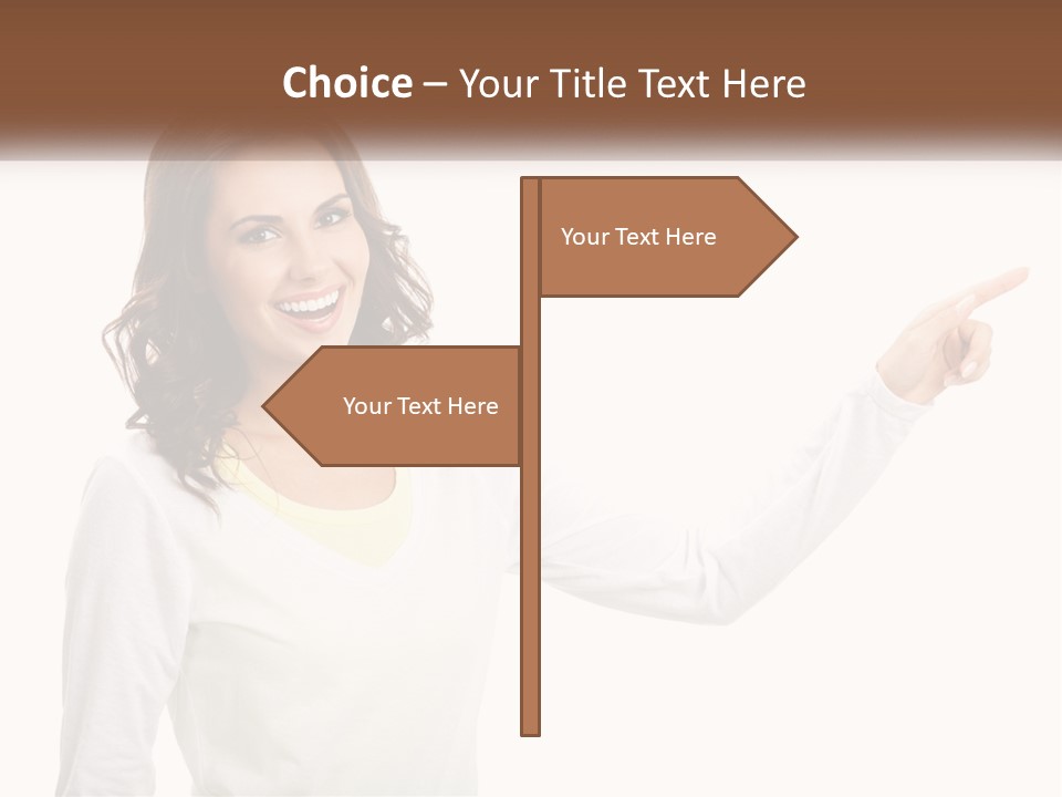 A Woman Pointing At Something With Her Finger PowerPoint Template