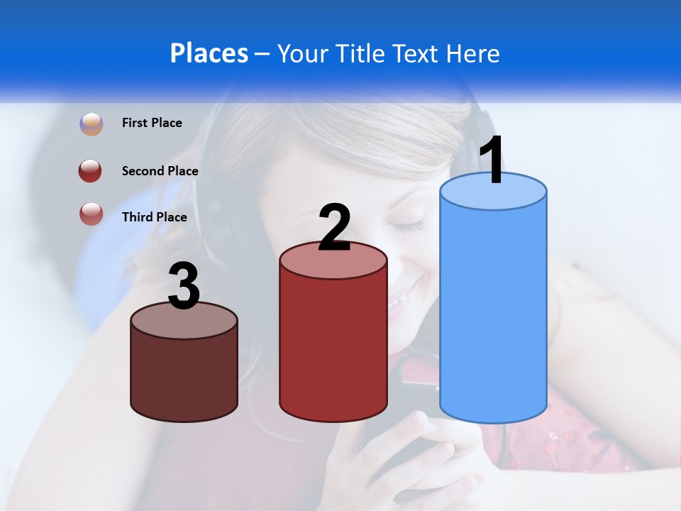 A Woman Wearing Headphones Is Looking At Her Cell Phone PowerPoint Template