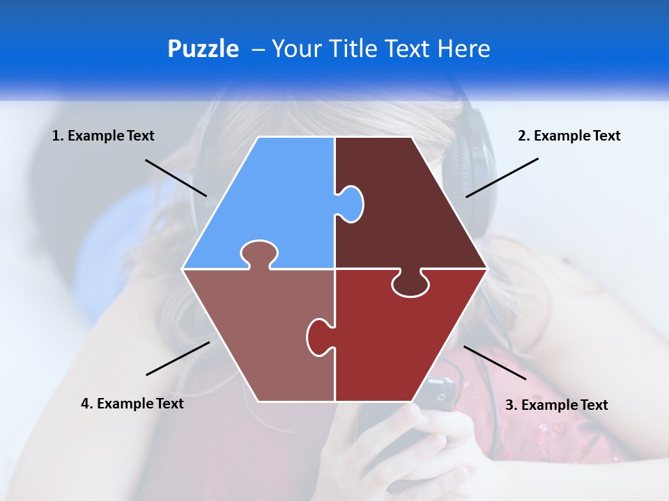 A Woman Wearing Headphones Is Looking At Her Cell Phone PowerPoint Template